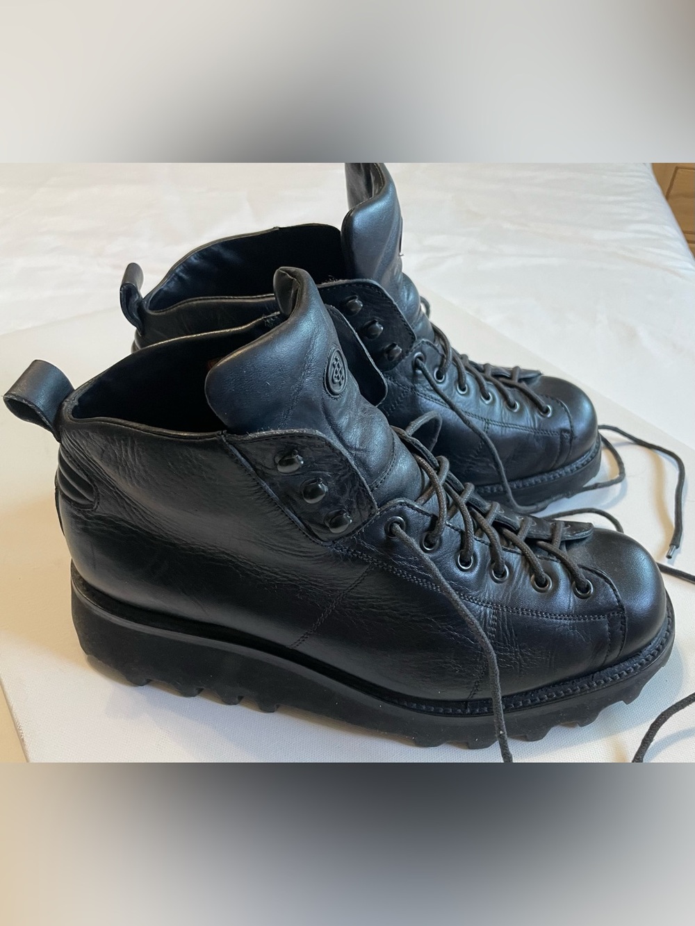 Cole Haan Men’s Black Leather Lace-Up High-Top Combat Boots Vintage - Picture 6 of 13